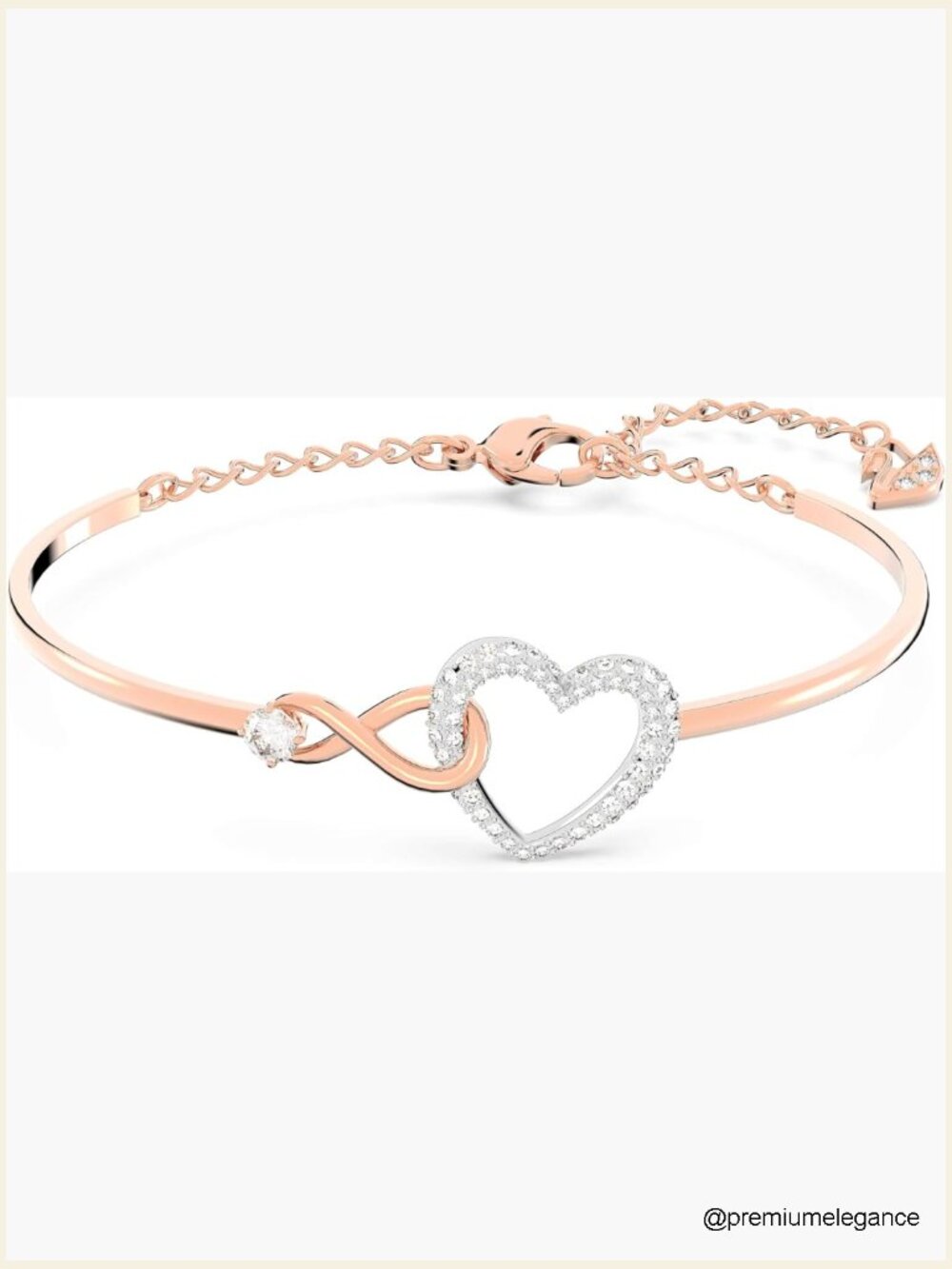 Infinity Heart Bangle Bracelet with Clear Crystals Rose Gold Tone